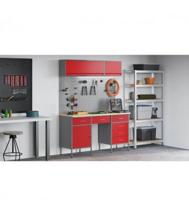 vidaXL Work Cabinet with Drawer 8 pcs Red Engineered Wood and Steel