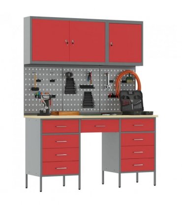 vidaXL Work Cabinet with Drawer 8 pcs Red Engineered Wood and Steel