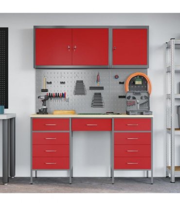 vidaXL Work Cabinet with Drawer 8 pcs Red Engineered Wood and Steel
