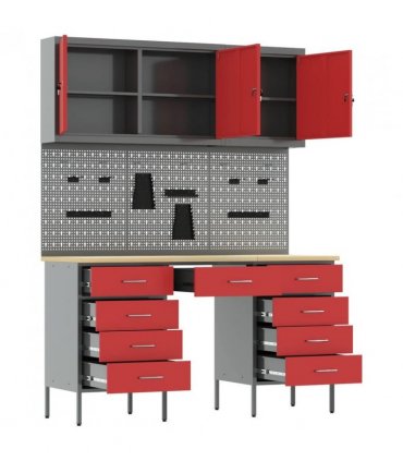 vidaXL Work Cabinet with Drawer 8 pcs Red Engineered Wood and Steel