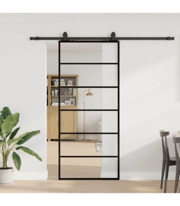 vidaXL Sliding Door with Hardware Set Black 90x205 cm ESG Glass