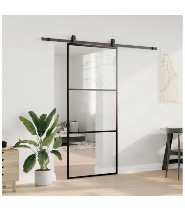 vidaXL Sliding Door with Hardware Set Black 90x205 cm ESG Glass