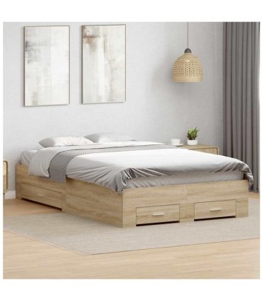 vidaXL Bed Frame with Drawer Brown 140 x 200 cm Engineered Wood