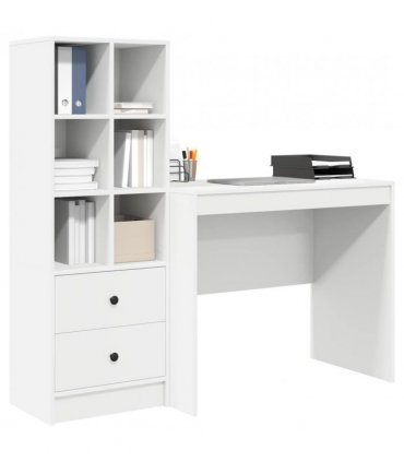 vidaXL Desk with Drawer with Shelf with Storage 2 pcs White