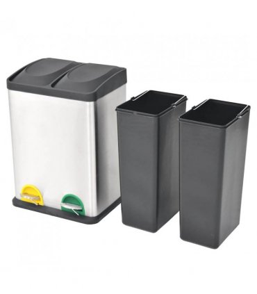 vidaXL Recycling Pedal Bin Garbage Trash Bin Stainless Steel 36 L