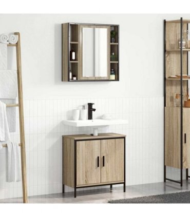 vidaXL Bathroom Furniture Set with Shelf 2 pcs Brown Engineered wood
