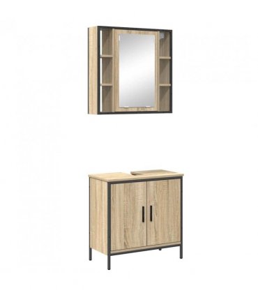 vidaXL Bathroom Furniture Set with Shelf 2 pcs Brown Engineered wood