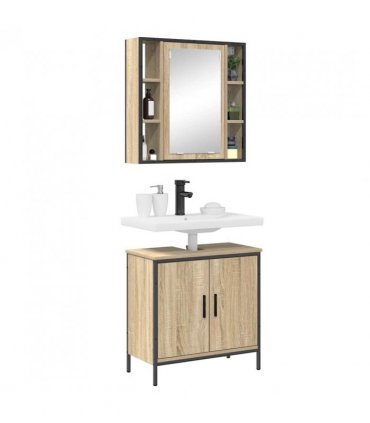 vidaXL Bathroom Furniture Set with Shelf 2 pcs Brown Engineered wood
