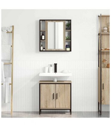vidaXL Bathroom Furniture Set with Shelf 2 pcs Brown Engineered wood
