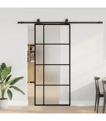 vidaXL Sliding Door with Hardware Set Black 90x205 cm ESG Glass