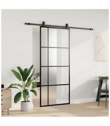 vidaXL Sliding Door with Hardware Set Black 90x205 cm ESG Glass