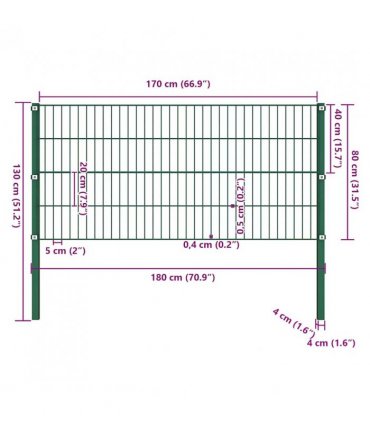vidaXL Fence Panel with Posts Iron 176.5x80 cm Green