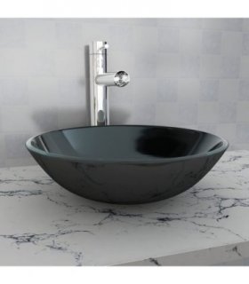 vidaXL Basin Tempered Glass 42 cm Black