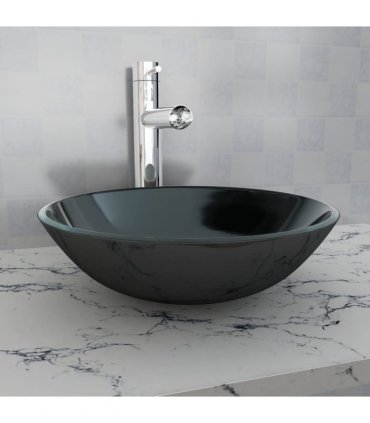 vidaXL Basin Tempered Glass 42 cm Black