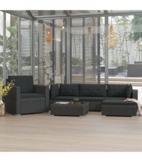 vidaXL Garden Sofa | Black | PE Rattan, Powder-Coated Steel | 6 Piece Set