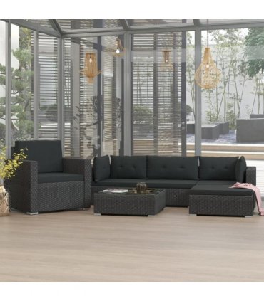 vidaXL Garden Sofa | Black | PE Rattan, Powder-Coated Steel | 6 Piece Set