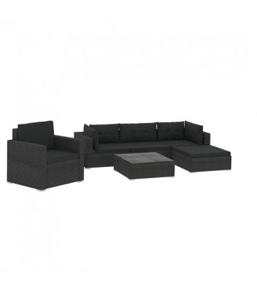 vidaXL Garden Sofa | Black | PE Rattan, Powder-Coated Steel | 6 Piece Set