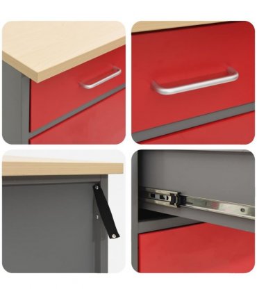 vidaXL Work Cabinet with Drawer 4 pcs Red Engineered Wood and Steel