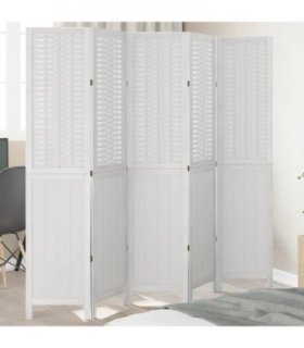 vidaXL Room Divider 5 Panels White Solid Wood Paulownia