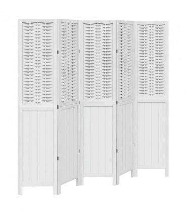 vidaXL Room Divider 5 Panels White Solid Wood Paulownia