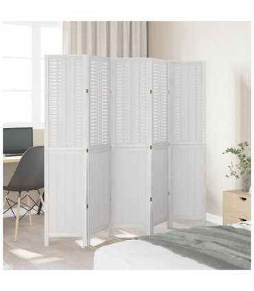 vidaXL Room Divider 5 Panels White Solid Wood Paulownia