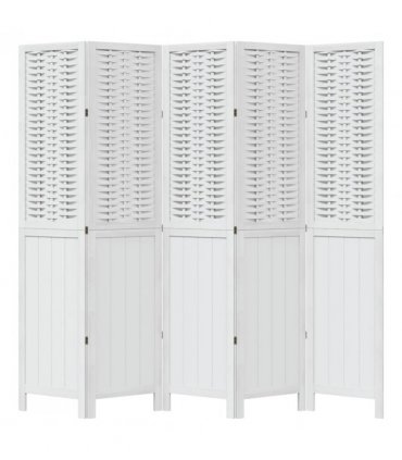 vidaXL Room Divider 5 Panels White Solid Wood Paulownia