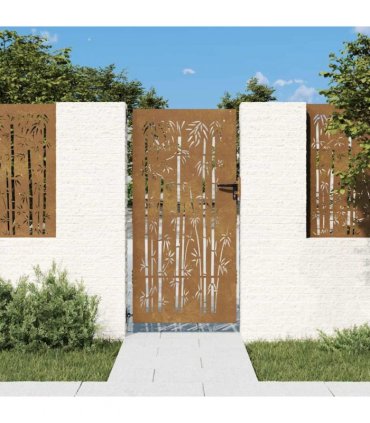 vidaXL Garden Gate 85x200 cm Corten Steel Bamboo Design
