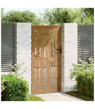 vidaXL Garden Gate 85x200 cm Corten Steel Bamboo Design