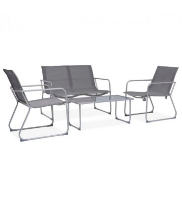 vidaXL Garden Set | Grey | Textilene fabric, Steel, Glass | Standard |  Durable
