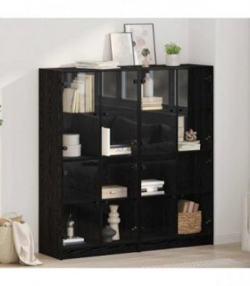 vidaXL Highboard 2 pcs Black Oak 68 x 37 x 142 cm Engineered Wood