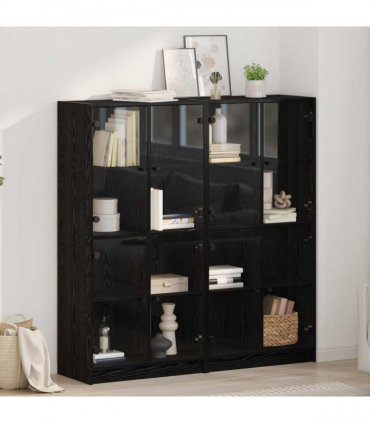 vidaXL Highboard 2 pcs Black Oak 68 x 37 x 142 cm Engineered Wood