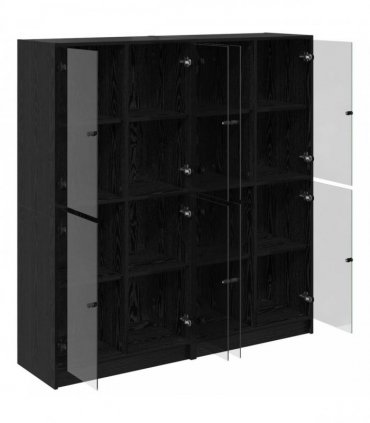 vidaXL Highboard 2 pcs Black Oak 68 x 37 x 142 cm Engineered Wood