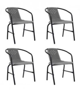 vidaXL Garden Chair | Set of 4 | Black | Plastic rattan, steel | Standard
