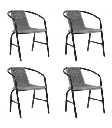 vidaXL Garden Chair | Set of 4 | Black | Plastic rattan, steel | Standard