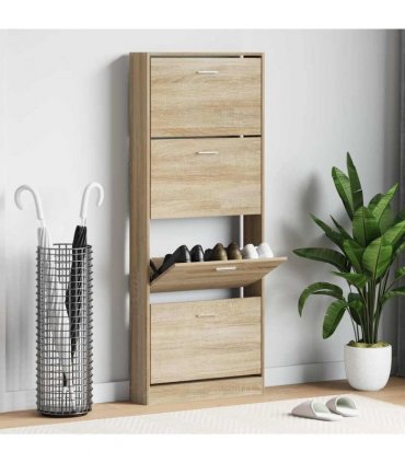 vidaXL Shoe Cabinet Oak 59x17x150 cm Engineered Wood