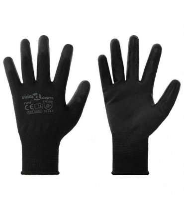 vidaXL Work Gloves 12 pcs Black 10 / XL Polyester