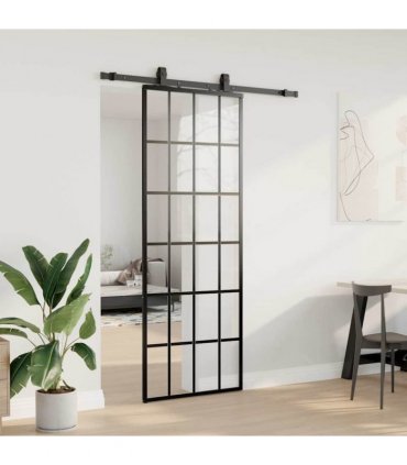 vidaXL Sliding Door with Hardware Set Black 76x205 cm ESG Glass