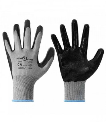 vidaXL Work Gloves 12 pcs Grey and Black 9 / L Polyester