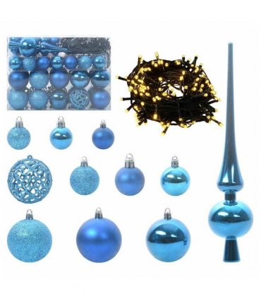 vidaXL Christmas Bauble Set with 150 LEDs 61 pcs Blue Plastic