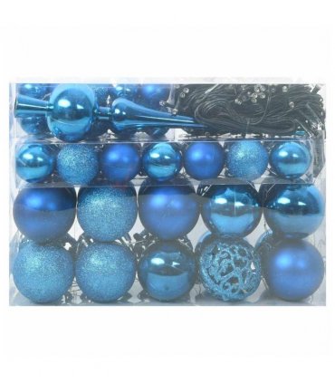 vidaXL Christmas Bauble Set with 150 LEDs 61 pcs Blue Plastic