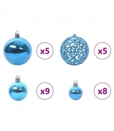 vidaXL Christmas Bauble Set with 150 LEDs 61 pcs Blue Plastic