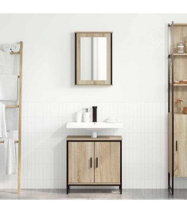 vidaXL Bathroom Furniture Set with Shelf 2 pcs Brown Engineered wood