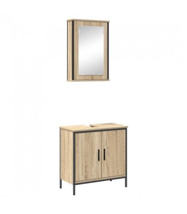 vidaXL Bathroom Furniture Set with Shelf 2 pcs Brown Engineered wood