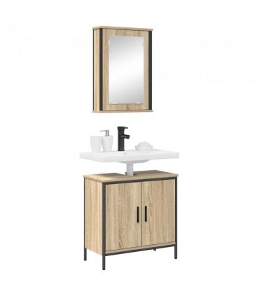 vidaXL Bathroom Furniture Set with Shelf 2 pcs Brown Engineered wood