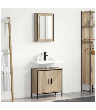 vidaXL Bathroom Furniture Set with Shelf 2 pcs Brown Engineered wood