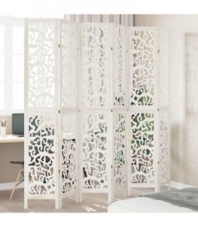 vidaXL Room Divider 6 Panels White Solid Wood Paulownia