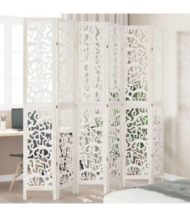vidaXL Room Divider 6 Panels White Solid Wood Paulownia