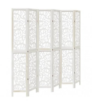 vidaXL Room Divider 6 Panels White Solid Wood Paulownia