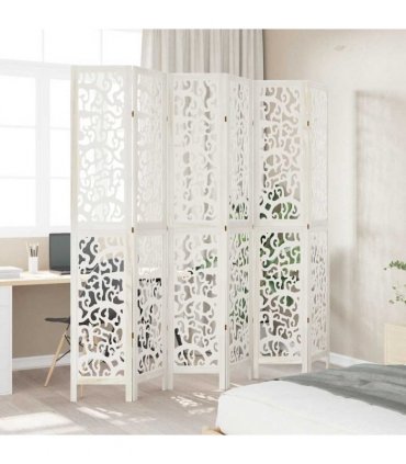 vidaXL Room Divider 6 Panels White Solid Wood Paulownia