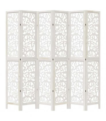 vidaXL Room Divider 6 Panels White Solid Wood Paulownia